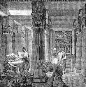 Vue de la bibliothèque d'Alexandrie par O. Von Corven, XIXe s.